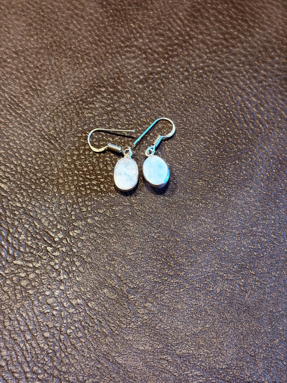 Silver Moonstone Drop Earrings - White Gemstone Dangle - Picture 2 of 2